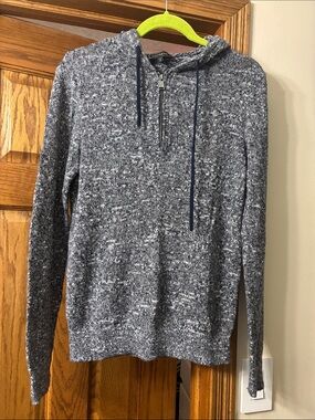 Express Men's Navy Heather Zip-Up Hooded Sweater